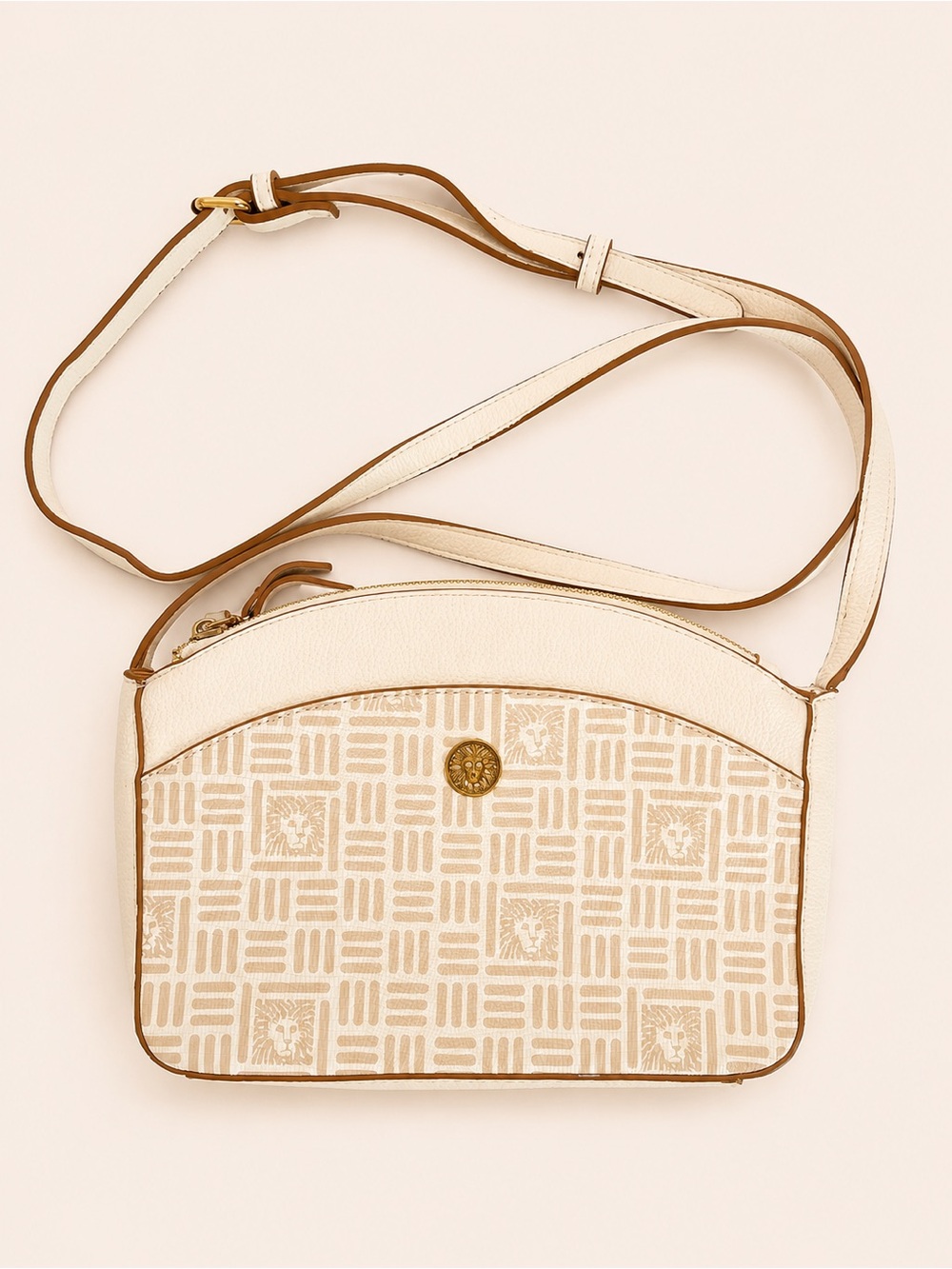 Cream Patterned Crossbody Shoulder Bag - Anne Klein
